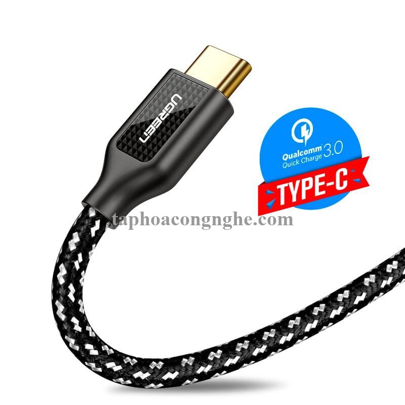 Ugreen 50142 0.5M màu Đen Cáp sạc truyền dữ liệu USB 2.0 sang TYPE C vỏ bọc lưới đầu mạ vàng US259 30050142